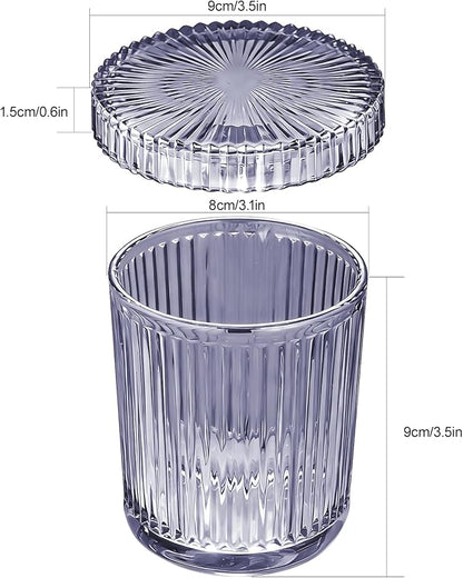 Glass Qtip Dispenser 2 Pack, Clear Bathroom Storage Organizer for Cotton Swabs, Balls, Pads & Floss Picks, Vanity Makeup Essential Accessories (Purple)