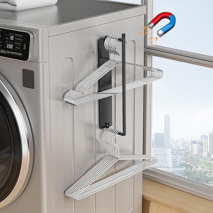 Hanger Organizer Magnetic Hanger Holder for Washing Machine Laundry Room Organization, Black Hanger Stacker Hanger Stand Rack Coat Hanger Organizer Stacker for Adult Kids Velvet Pants Hangers Storage