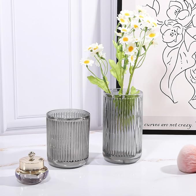 DASITON Makeup Brush Holder Organizer, Crystal Glass Makeup Brushes Storage Holder, Vintage Make Up Brush Cup for Vanity, Pen Pencil Holder for Desk, Toothbrush Holders for Bathroom (Grey SL)