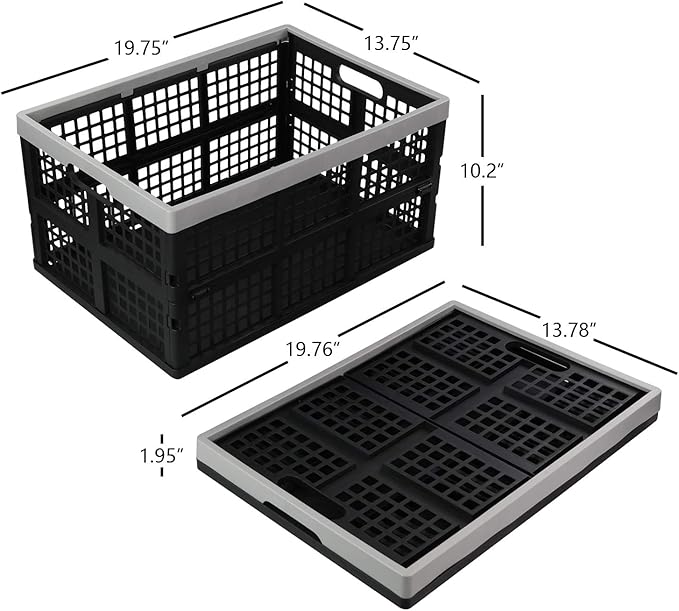 Vababa 42 L Plastic Stackable Collapsible Storage Crate, 3-Pack Stacking Folding Storage Basket