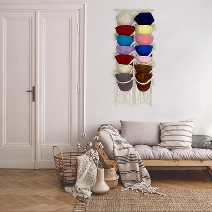 Hommtina Wall Mounted Hat Rack, Handwoven Boho Hat Organizer, Holds Up to 14 Caps, Space-Saving Storage for Bedroom, Entryway, Closet, No-Tool Installation