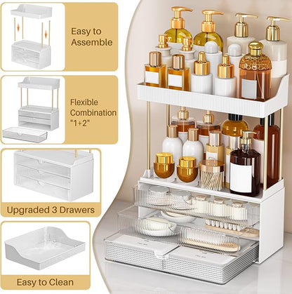 caktraie 12.2" W Makeup Organizer Drawers - 5 Tiers Bathroom Counter Organizer, Cosmetic Storage Drawer for Dresser Countertop and Bathroom Vanity for Large Skincare, Perfume, Clear
