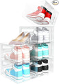 Shoe Box, 6 Pack Shoe Boxes Clear Plastic Stackable, Shoe Storage Boxes with Lids, Drop Front Shoe Boxes for Sneaker Storage Display, Fit Up to US Size 12 (13.6”x 10.4”x 7.5”) (Transparent)
