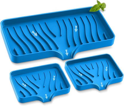 Kitchen Soap Tray, Self Draining Soap Holder Silicone Dish Sponge Holder, Bathroom Sink Organizer Sink Caddy for Sponge, Soap Dispenser, Palm Brush, Dish Scrubber
