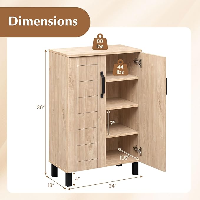 Giantex 5-Tier Shoe Storage Cabinet, Freestanding Wooden Entryway Cabinet w/Storage, 2 Doors, Removable Shelves, Shoes Rack Organizer w/Ventilation Hole for Hallway Closet Living Room (Natural Oak)