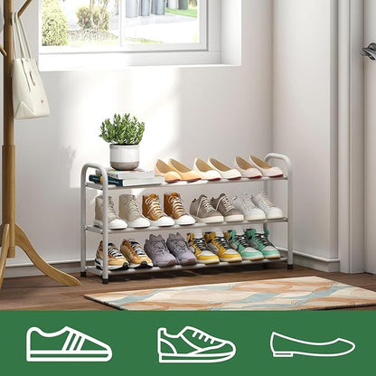 kiplant White Shoe Rack for Closet, 3-Tier Expandable Shoe Organizer for Closet, Metal Adjustable Black Shoe Shelf Storage Organizer, Free Standing Shoe Rack for Entryway Doorway