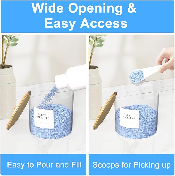 3+1 Pack Laundry Pods Containers & Dryer Sheet Holder & Laundry Detergent Dispenser, Laundry Room Organization and Storage Jars with Lids, Labels and Scoops for Scent Booster, Powder, Pods