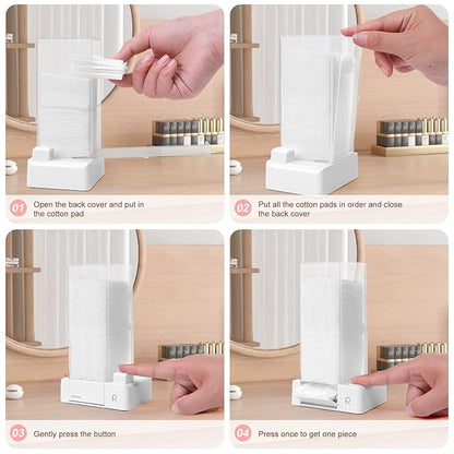 Automatic Cotton Pad Holder, Square Press Out Cosmetic Cotton Makeup Removers Pad Holder, Makeup Organizer Container Dispenser Storage Display Rack (White)