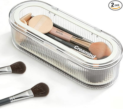 Makeup Brush Holder Organizer, Cosmetic Storage Case with Lid, Clear Acrylic Waterproof Dustproof Organizer for Makeup Sponges, Vanity, Bathroom & Desktop (1 Pack)