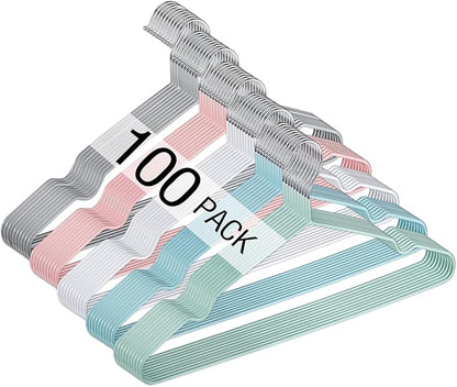 Wesiti 100 Pcs Metal Wire Non Slip Hangers for Clothes Space Saving Hanger Strong 15.7 in Triangle Clothes Coat Suit Bridal Boutique Dress for Closet Dorm Rack(Colorful)