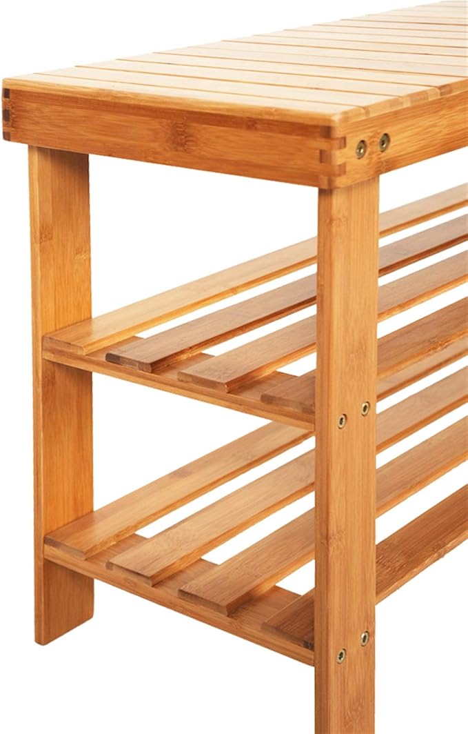 3-Tier Natural Bamboo Shoe Rack - Free Standing Shoe Shelf Organizer, Stackable Shoe Rack - Modern Entryway Shoe Organizer (Ships from USA)