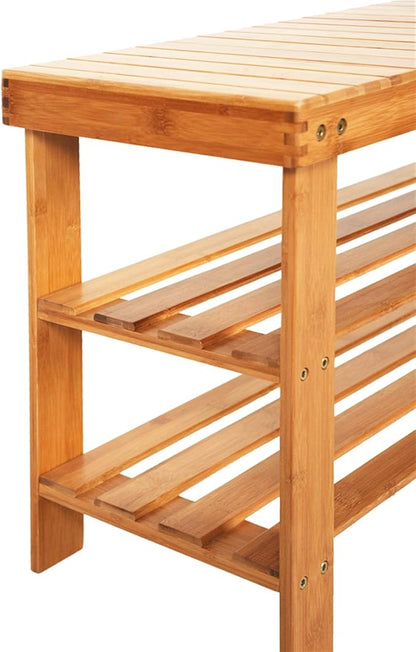 3-Tier Natural Bamboo Shoe Rack - Free Standing Shoe Shelf Organizer, Stackable Shoe Rack - Modern Entryway Shoe Organizer (Ships from USA)