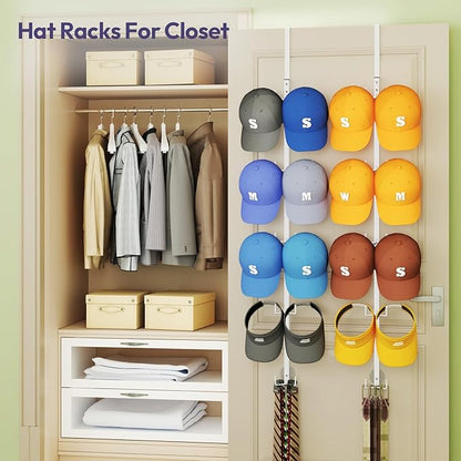 SWTYMIKI Over Door Hat Organizer - 2 Packs Metal Wall Mounted Hat Rack with 5-Tier Dual Hooks Design, Hanging Baseball Cap Organizer Storage Holds up to 40 Caps for Door, Bedroom, Closet(White)