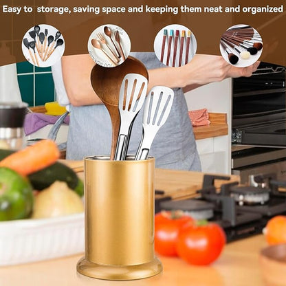 Cyrank Gold Utensil Holder, Drying Rack Caddy Basket Stainless Steel Utensil Drying Holder Silverware Storage Caddy Coffee Spoon Organizer for Fork, Knive, Spoon, Chopstick