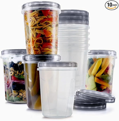 Tafura 10 Pack Leakproof Freezer Containers for Food with Twist Top Lids - 32 Oz BPA Free Reusable Plastic Soup Containers with Screw On Lids - Ideal for Meal Prep, Organization - Starry Black Lid