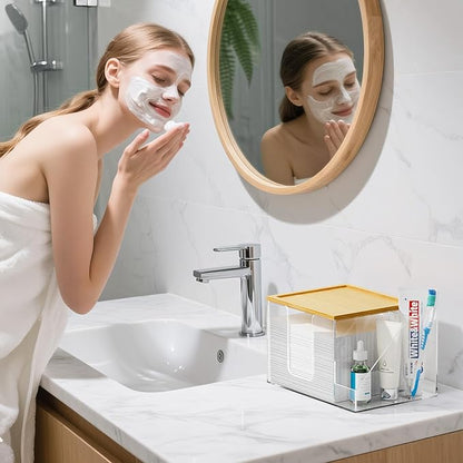 VITVITI Disposable Face Towel Holder Box, Acrylic Clean Skin Club Facial Towel Container, Large Disposable Face Towels Storage for Bathroom Vanity Makeup, Clear