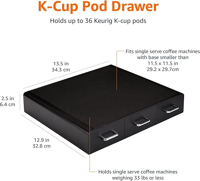Amazon Basics K-Cup Compatible Coffee Pod Storage Drawer, 3 Easy-Open Drawers, 36 Pod Capacity, Black (Pack of 6)