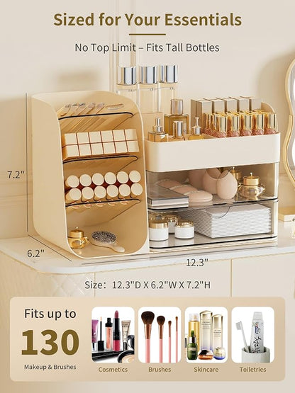Booklov Makeup Organizer for Vanity, Countertop Cosmetic Display Case with Clear Acrylic Drawers, Bathroom Counter Beauty Caddy, Cute Table Storage Holder for Skincare, Brush Lipsticks, Crystal Creem