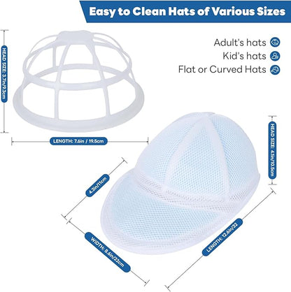 Upgraded Hat Washer Cage with Mesh Bag and Chenille Microfiber for Baseball Caps - Durable Hat Cleaner for Washing Machine, Prevents Deformation, Fits Adult & Kids Caps, White 1 Pack