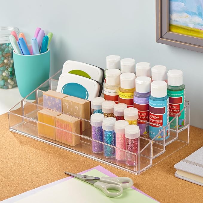 STORi Multi-Level Nail Polish Bottle Holder | Clear Plastic Organizer Rack for up to 40 Nail Polish Bottles, Rectangular 4 Tiered Vanity Display Stand for Makeup and Eyeshadow Palettes | Made in USA