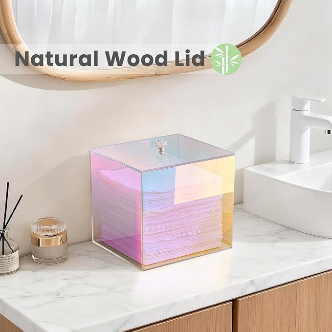 Puricon Acrylic Disposable Facial Towels Holder, Storage Bin Compatible with Clean Skin Club Towel (NOT Included), Face Towelettes Container for Bathroom Counter -Rainbow