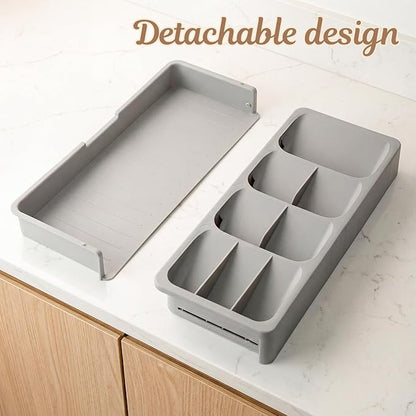 Expandable Silverware Drawer Organizer Tray, Adjustable Utensil Holder for Kitchen Drawers, BPA-Free Plastic Cutlery and Flatware Storage Divider