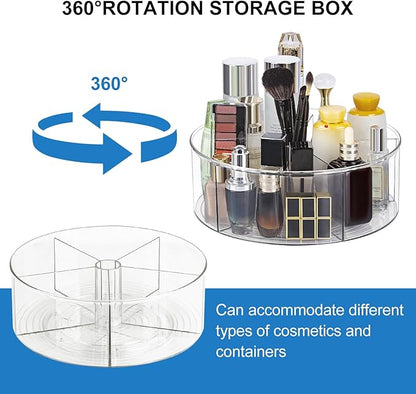 360° Rotating Makeup Organizer 11.5" Clear Turntable Lazy Susan Organizer for Vanity, Bathroom Counter, Pantry, Cabinet, Spinning Cosmetic Storage Holder with 5 Dividers for Skincare, Makeup Brushes