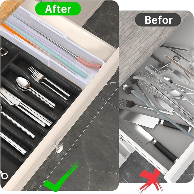 UXIETIN Expandable Straw Organizer Drawer for Cabinet,Reusable Extra Long Straw Drawer Organizer Fits for 60oz Stanley Long Straw