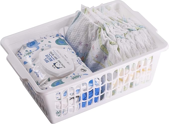YBM HOME Plastic Perforated Storage Basket Bin Office Drawer, Shelf Desktop Countertop Tray Organizer 32-1188 (3, White)