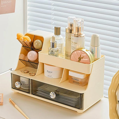 Makeup Organizer with Drawers for Vanity,Bathroom Countertop Organizer with Brushes Holder,Skincare Storage Organizer,Perfect Cosmetic Display Case for Your Beauty Essential