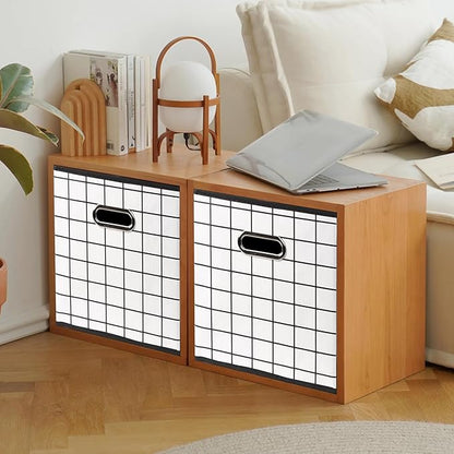 Fabric Cloth Storage Bins,Fabric Cube Organizer with Dual Handles Foldable Cube Storage Baskets for Home Bedroom Storage,Set of 6,(White grid)