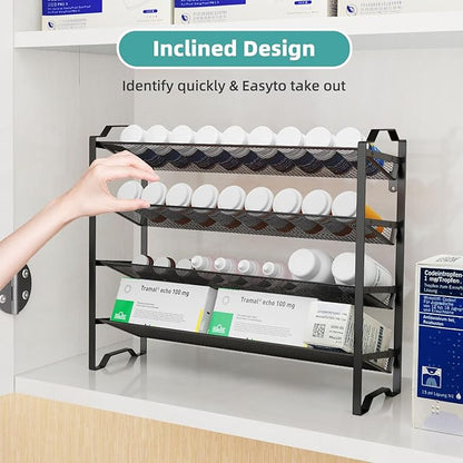 Simple Trending 2 Pack 4 Tier Spice Rack Organizer,Stackable Kitchen Counter Shelves,for Cabinet,Countertop,Pantry, Door or Wall Mount, Metal Mesh,Jars not Included, Black
