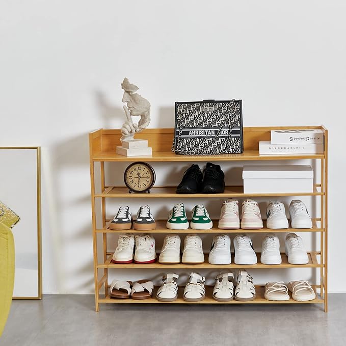 SOBIBO Bamboo Shoe Rack Organizer, 5 Tier Shoe Shelf Storage Organizer, for Entryway, Hallway, and Closet (Nature-39)