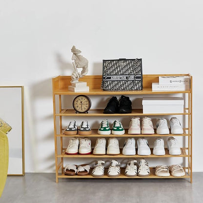 SOBIBO Bamboo Shoe Rack Organizer, 5 Tier Shoe Shelf Storage Organizer, for Entryway, Hallway, and Closet (Nature-39)