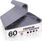 HOUSE DAY Grey Plastic Hangers 60 Pack, Non-Slip Plastic Hanger with Dual Hooks - Slim Space Saving 1/4" Thin Closet Organizers for Coats, Shirts, Pants & Dresses - Lightweight Garment Friendly