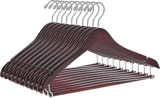 Quality Hangers Wooden Hangers Beautiful Sturdy Suit Coat Hangers with Locking Bar Chrome Hooks (100)