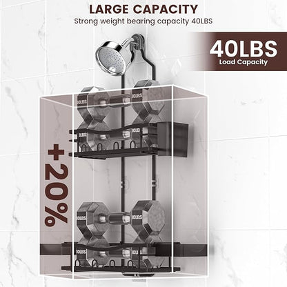 REINHARDT Shower Caddy Hanging, Rustproof Shower Caddy Anti-Swing Shower Organizer Over Showerhead No Drilling Shower Racks with Soap Holder Multi Hooks Bathroom Storage for Shampoo Sponge, Black