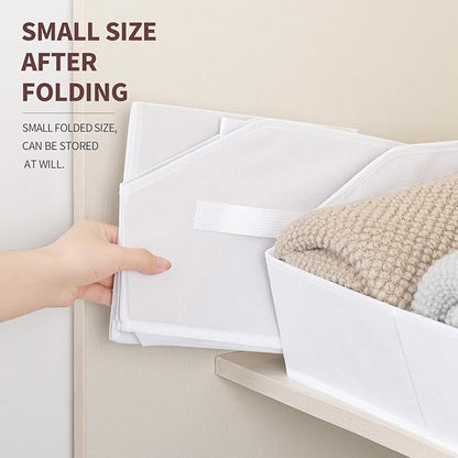 Homsorout Storage Bins for Shelves - Large Trapezoid Closet Shelf Organizer, Fabric Organization Bins with Handles, Storage Baskets for Clothes, Towel, Purse, 6 Pack, White
