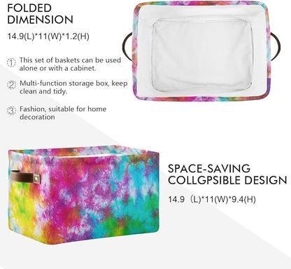 Colorful Tie Dye Pattern Storage Basket Bin, Large Cube Storage Box Canvas Collapsible Storage Organizer for Home Office Closet - 15 L x 11 W x 9.5 H