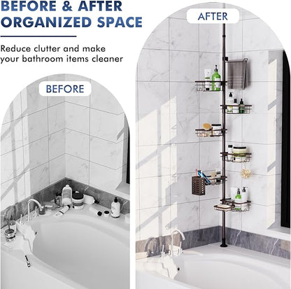 Vatex Corner Shower Caddy Tension Pole,Adjustable 30-120 Inch Bathroom Organizer Storage,Rustproof 6-Tier Shower Corner Shelves,Towel Rack, Toothbrush Holder, Soap Dish Organizers