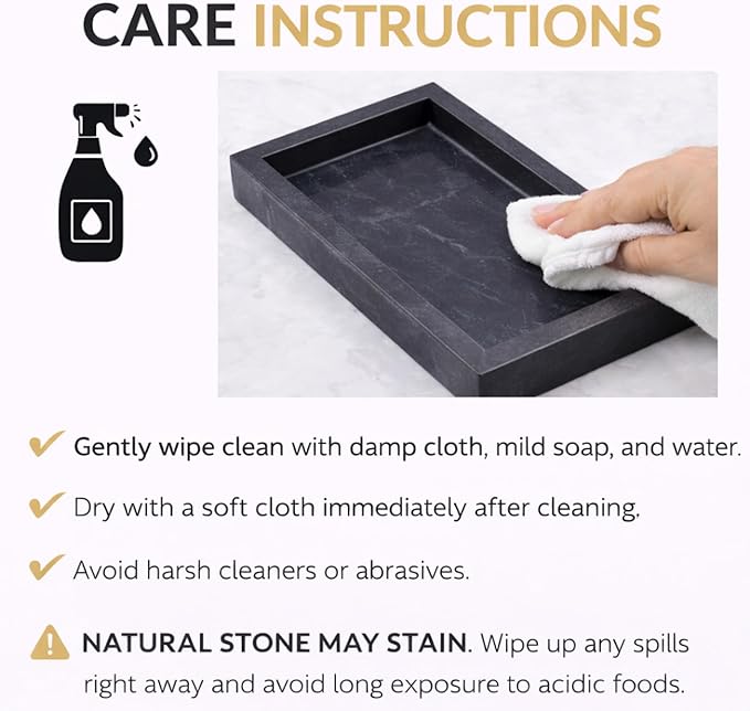 Natural Black Marble Tray for Bathroom | Kitchen | Vanity | Desktop, Stone Organizer for Coffee Table, Dresser, Nightstand, Candles, Soap, Towel, Plant, Jewelry (10" x 6"), Rectangular