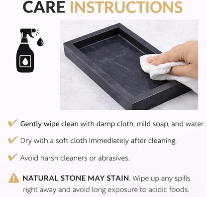 Natural Black Marble Tray for Bathroom | Kitchen | Vanity | Desktop, Stone Organizer for Coffee Table, Dresser, Nightstand, Candles, Soap, Towel, Plant, Jewelry (10" x 6"), Rectangular