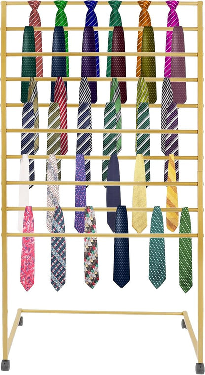 10 Tiers Rolling Display Tie & Scarf Rack Towel Belt Pants Hangers Hijab Stand Ribbon Organizer, Floor Standing Tie Scarves Necktie Holder Hanging Rack for Home Commercial Clothing Retail Store
