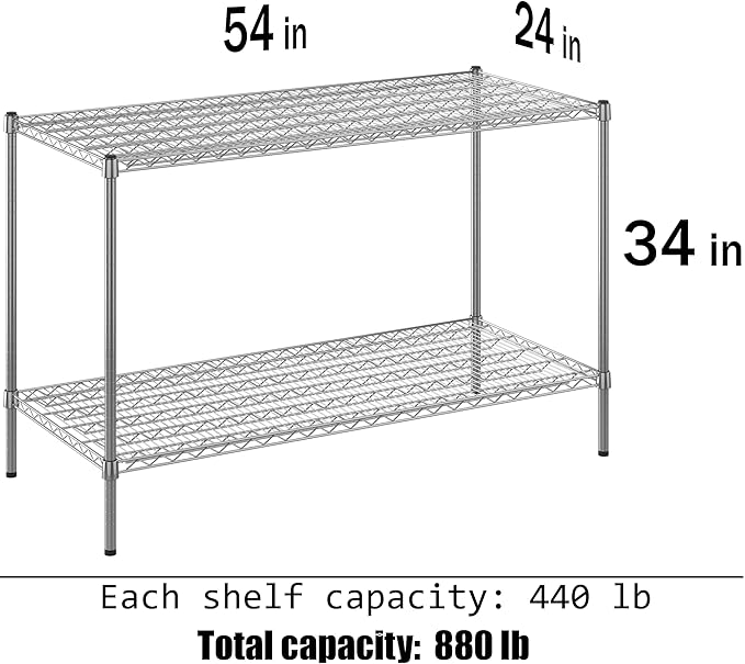 24" Deep x 54" Wide x 34" Height Wire Shelving Kit | 2-Tier | NSF Commercial Storage Rack Unit