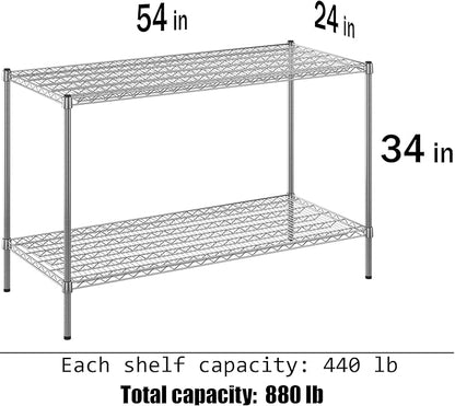 24" Deep x 54" Wide x 34" Height Wire Shelving Kit | 2-Tier | NSF Commercial Storage Rack Unit