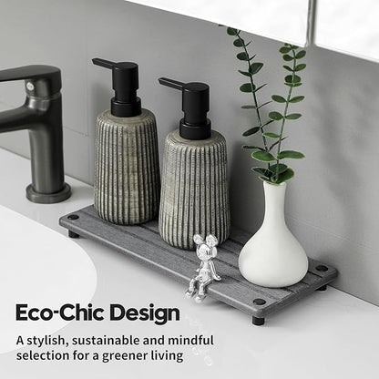 Razborci Instant Dry Sink Caddy Kitchen Sink Organizer, Quick Drying Stone Tray Diatomite Sponge Holder Soap Dish, Bathroom Countertop Fast Dry Water Absorbing Vanity Rack, Dark Gray,12" x 5"