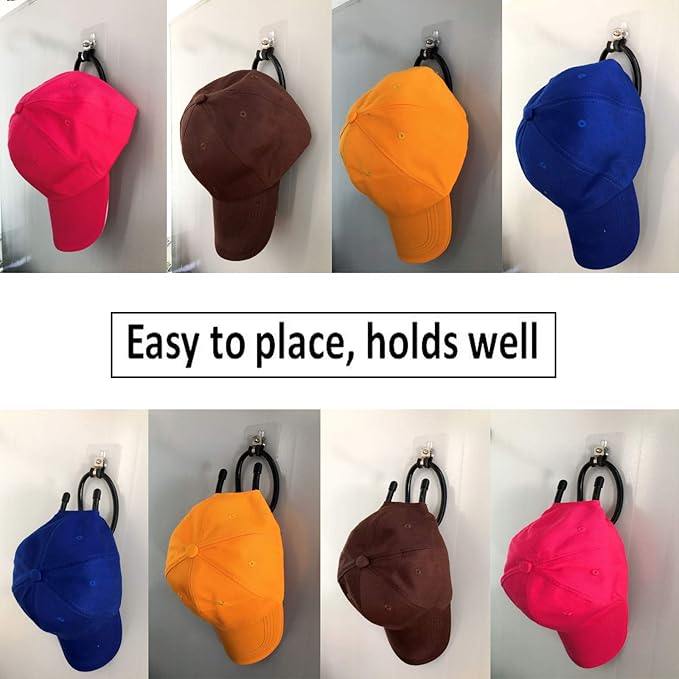 Baseball cap Rack, Mini Hat Rack Wall Mount Hat Holder Hat Storage Rack to Display Your Hat on The Wall - No drilling, No installation tool required , Stick-On, Strong Self-adhesive（hold up to 15 Lb.）