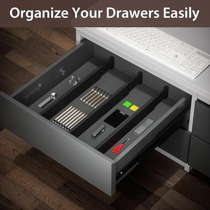 DUCOO 4 PCS Drawer Divider, 17"-22" Adjustable Bamboo Drawer Dividers Organizers, Expandable Separators for Kitchen, Clothes, Dressers, Home, Office, Black
