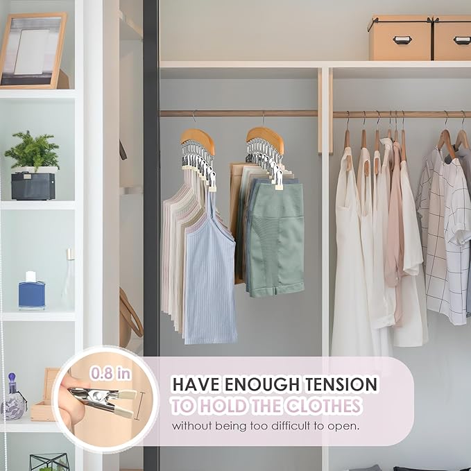 MEILIDY Leggings Hangers, Wooden Closet Hanging Leggings Storage Organizer Scarf Hangers with 24 Clips, 360° Swivel Hook, Burlywood, 2 Pcs
