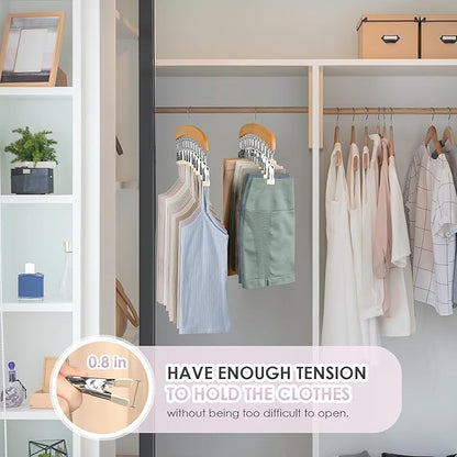 MEILIDY Leggings Hangers, Wooden Closet Hanging Leggings Storage Organizer Scarf Hangers with 24 Clips, 360° Swivel Hook, Burlywood, 2 Pcs
